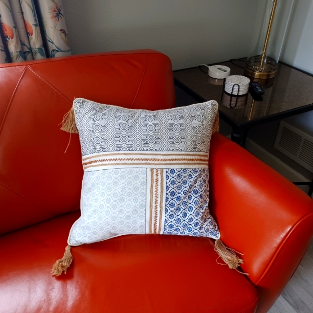 CELERIE • beaded pillow goose down filling tassels home décor accent NWOT